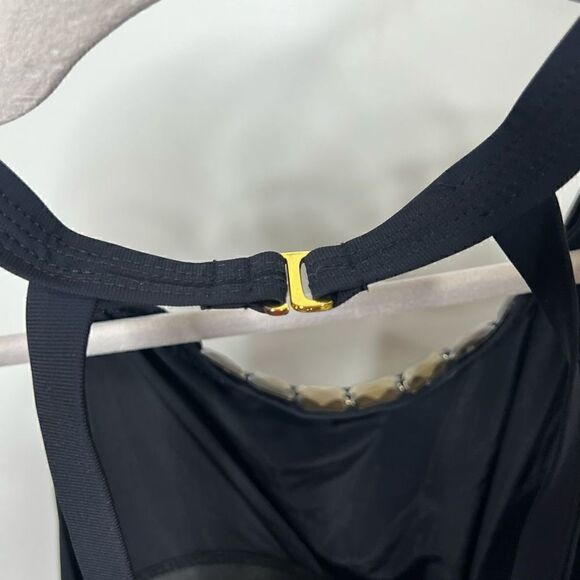 Jones New York Black Halter Gemstone Neckline One-Piece Bathing Suit - Picture 9 of 9